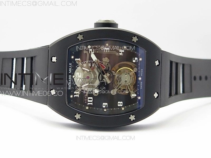 RM001 Real PR DLC YSF Skeleton Dial on black Rubber Strap Asian Tourbillon