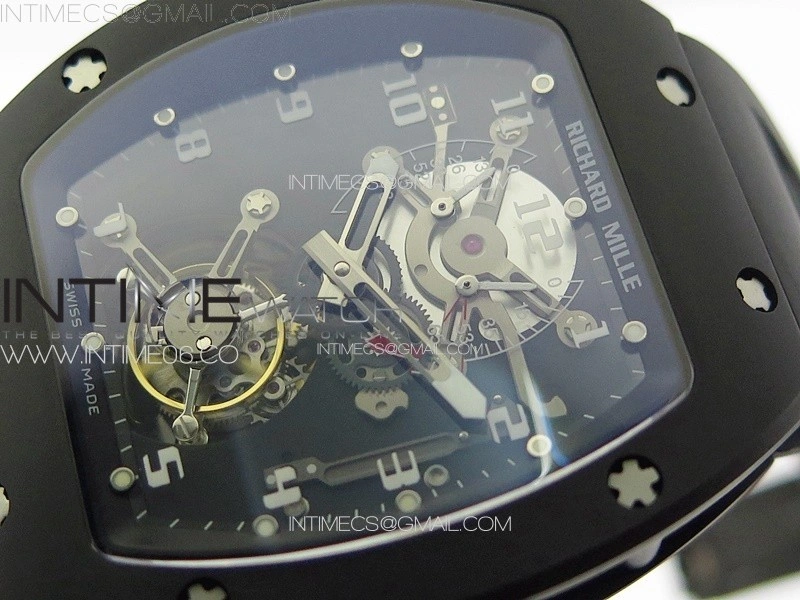 RM001 Real PR DLC YSF Skeleton Dial on black Rubber Strap Asian Tourbillon