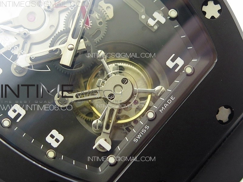 RM001 Real PR DLC YSF Skeleton Dial on black Rubber Strap Asian Tourbillon