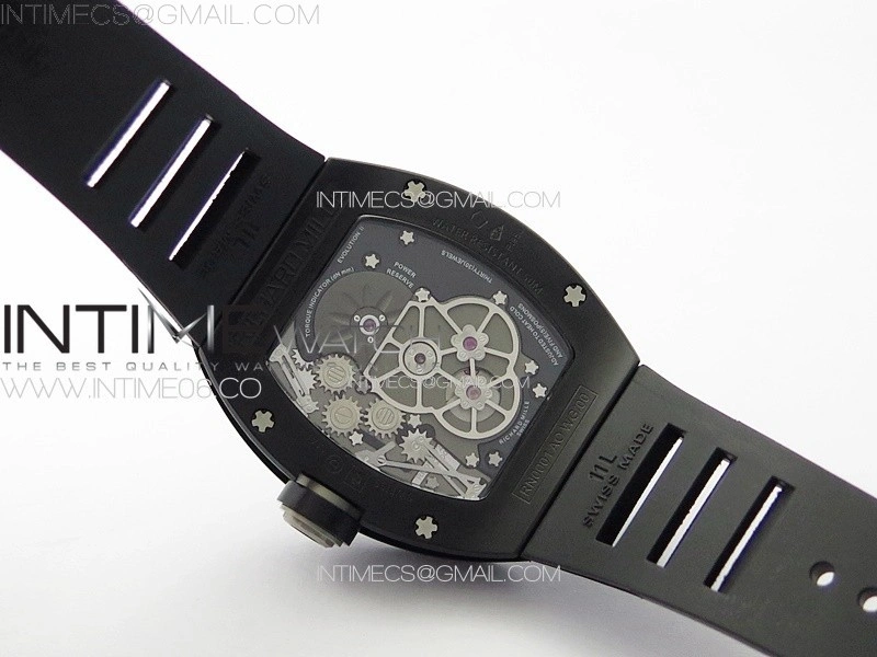RM001 Real PR DLC YSF Skeleton Dial on black Rubber Strap Asian Tourbillon