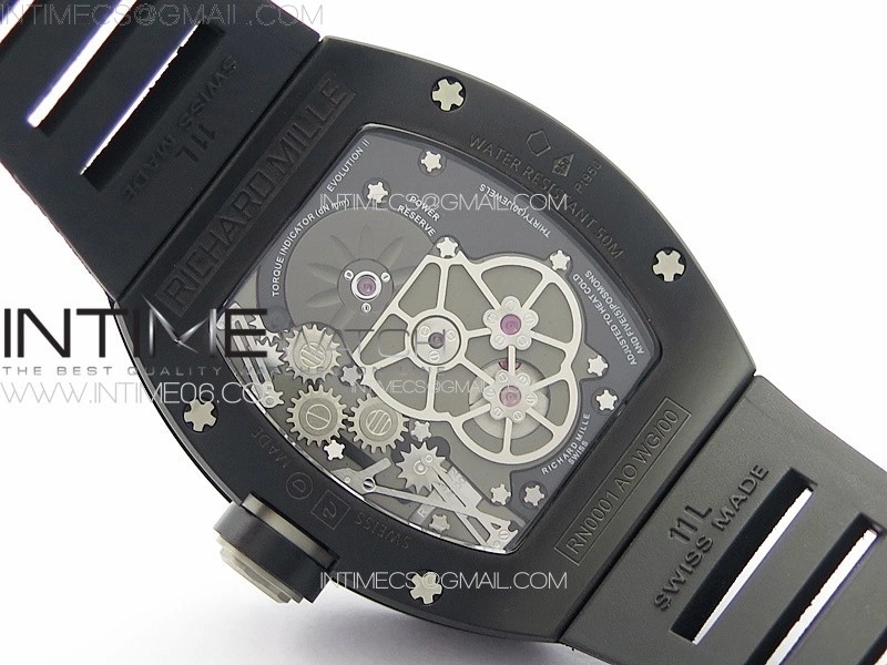 RM001 Real PR DLC YSF Skeleton Dial on black Rubber Strap Asian Tourbillon