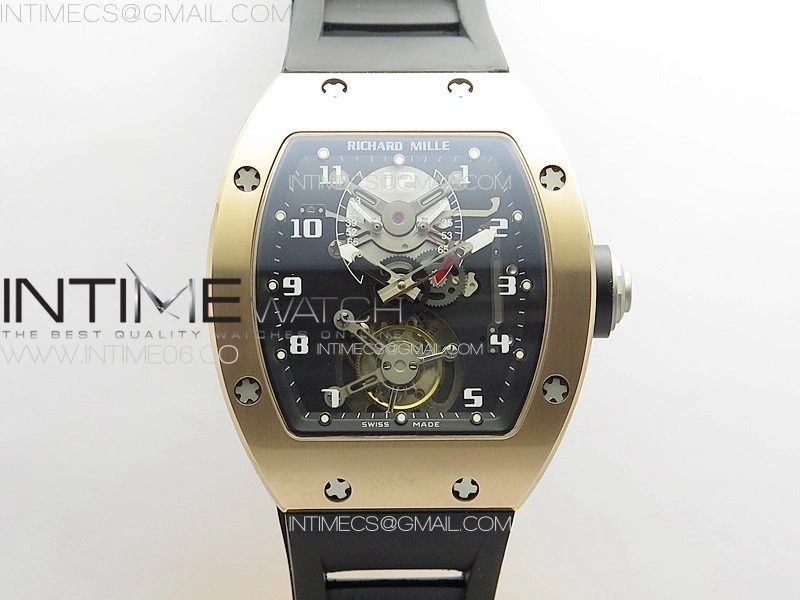 RM001 Real PR RG YSF Skeleton Dial on black Rubber Strap Asian Tourbillon