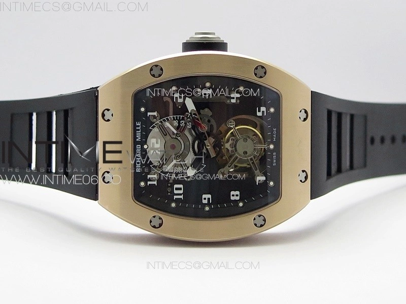 RM001 Real PR RG YSF Skeleton Dial on black Rubber Strap Asian Tourbillon