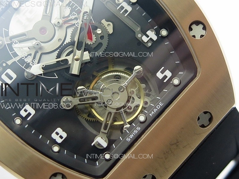 RM001 Real PR RG YSF Skeleton Dial on black Rubber Strap Asian Tourbillon