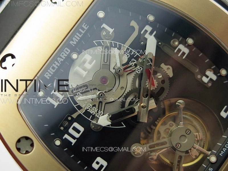 RM001 Real PR RG YSF Skeleton Dial on black Rubber Strap Asian Tourbillon