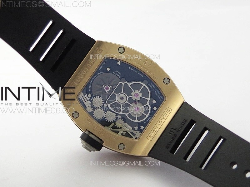 RM001 Real PR RG YSF Skeleton Dial on black Rubber Strap Asian Tourbillon