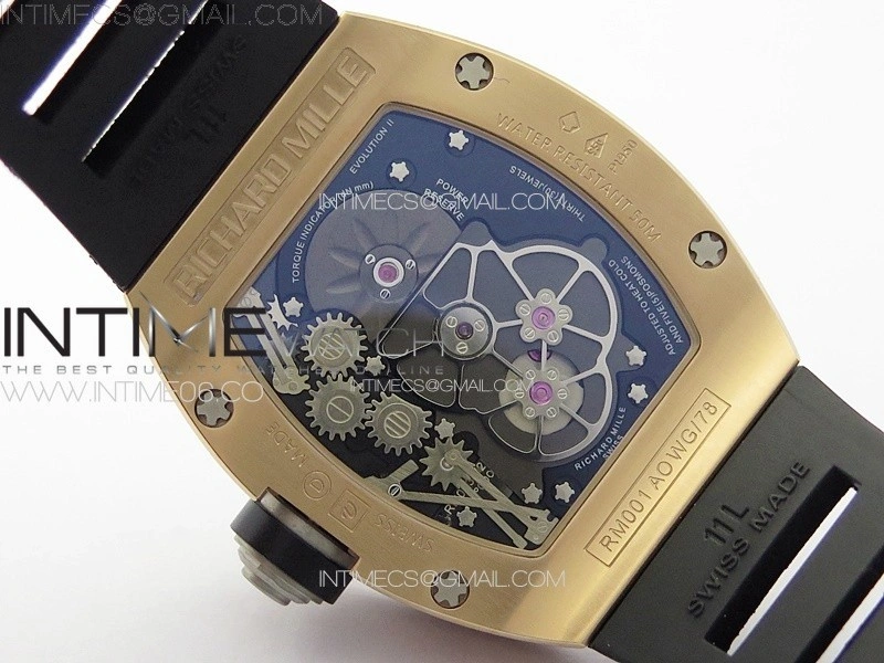 RM001 Real PR RG YSF Skeleton Dial on black Rubber Strap Asian Tourbillon