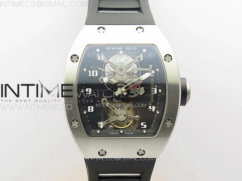 RM001 Real PR SS YSF Skeleton Dial on black Rubber Strap Asian Tourbillon