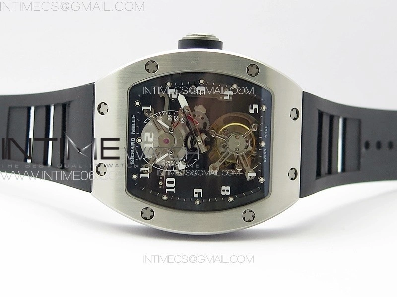 RM001 Real PR SS YSF Skeleton Dial on black Rubber Strap Asian Tourbillon