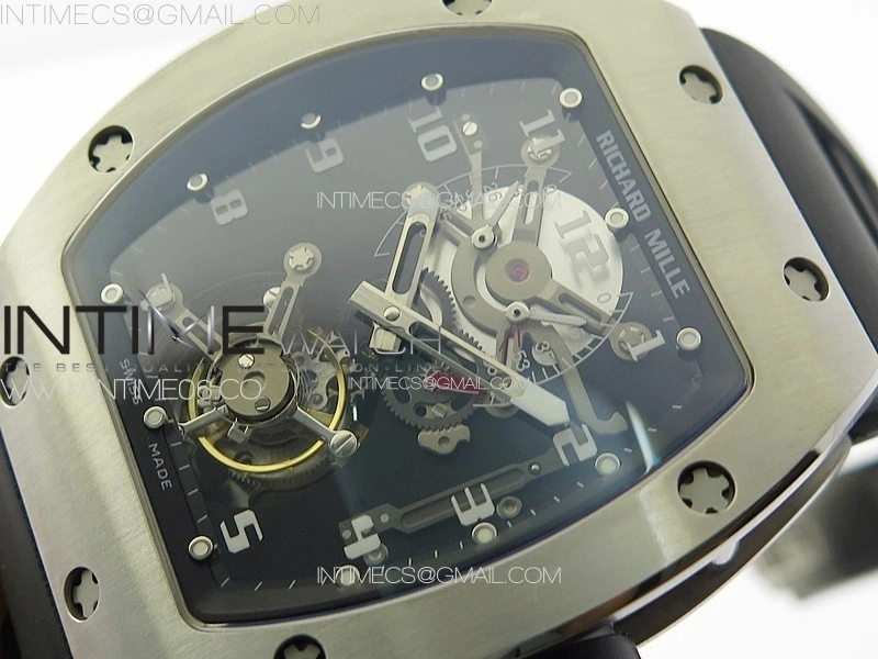 RM001 Real PR SS YSF Skeleton Dial on black Rubber Strap Asian Tourbillon