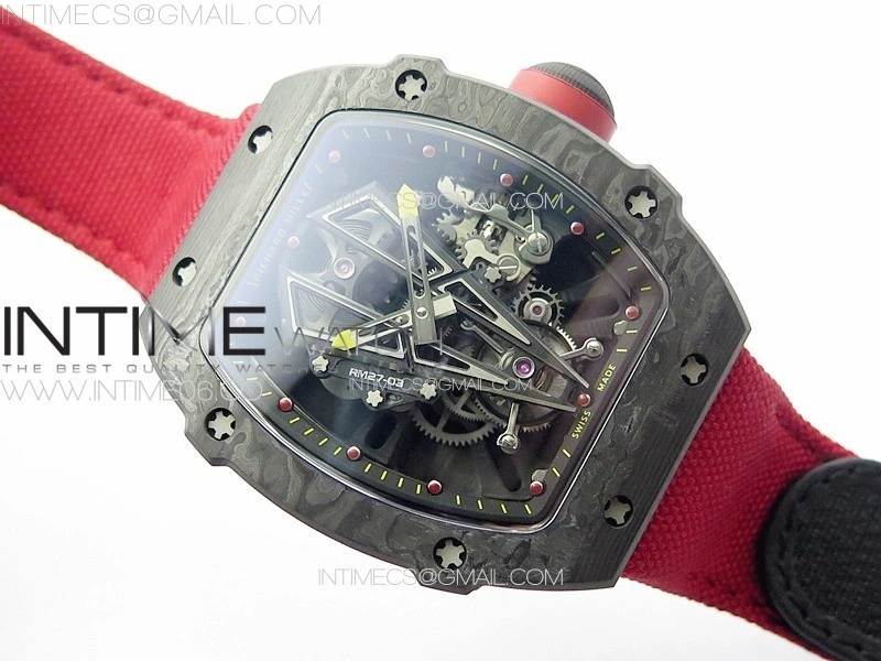 RM027-03 NTPT Real Tourbillon RMF Best Edition Skeleton Dial on Red Nylon Strap
