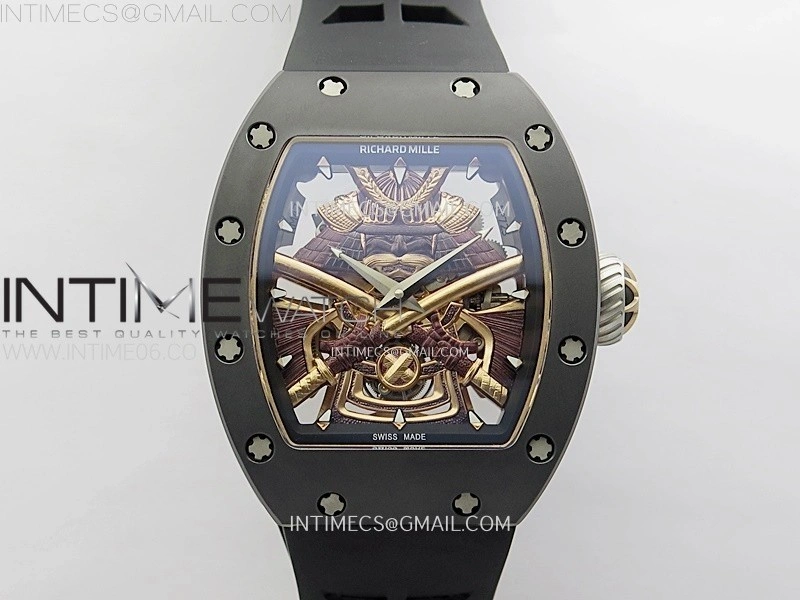 RM047 DLC RG YSF Skeleton Dial on black Rubber Strap Asian Tourbillon