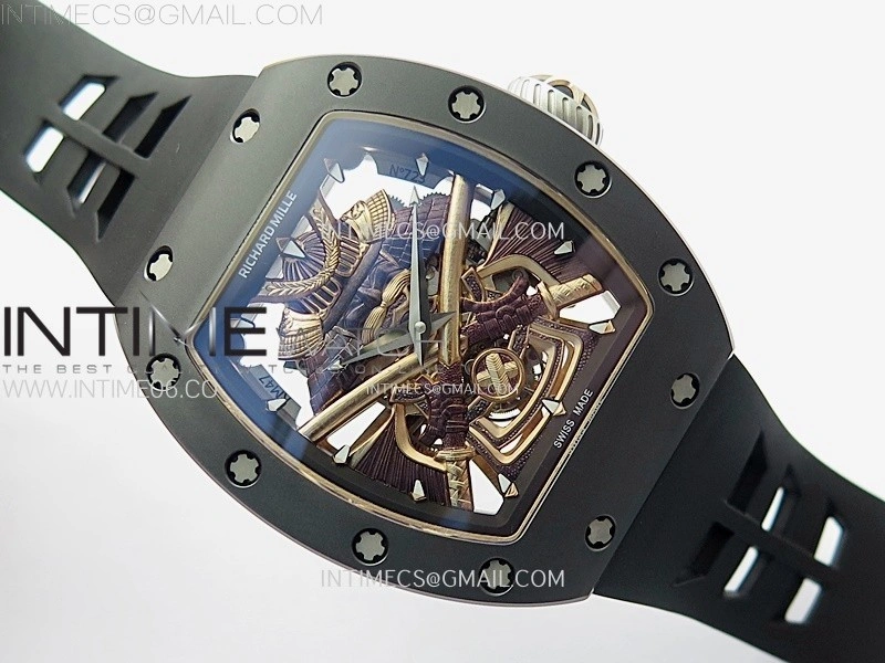 RM047 DLC RG YSF Skeleton Dial on black Rubber Strap Asian Tourbillon