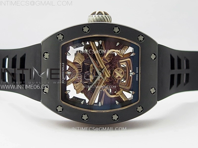 RM047 DLC RG YSF Skeleton Dial on black Rubber Strap Asian Tourbillon