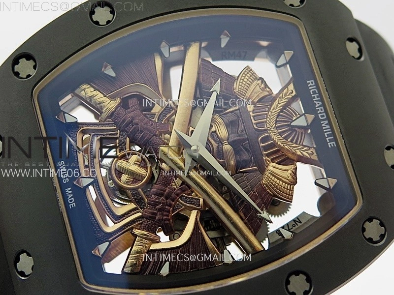 RM047 DLC RG YSF Skeleton Dial on black Rubber Strap Asian Tourbillon