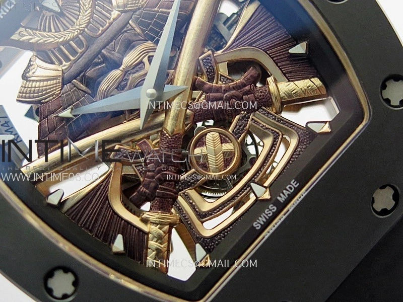 RM047 DLC RG YSF Skeleton Dial on black Rubber Strap Asian Tourbillon