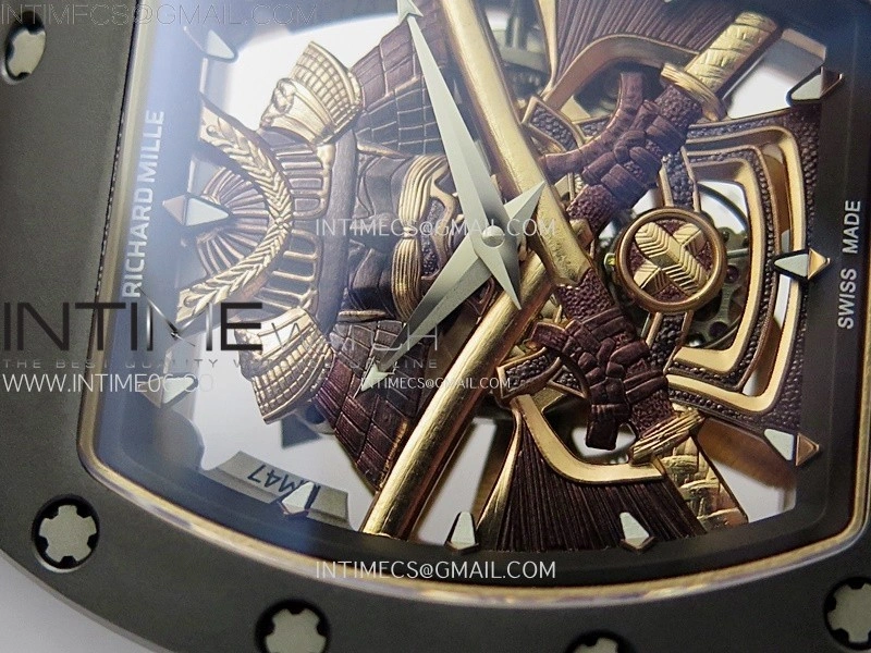 RM047 DLC RG YSF Skeleton Dial on black Rubber Strap Asian Tourbillon