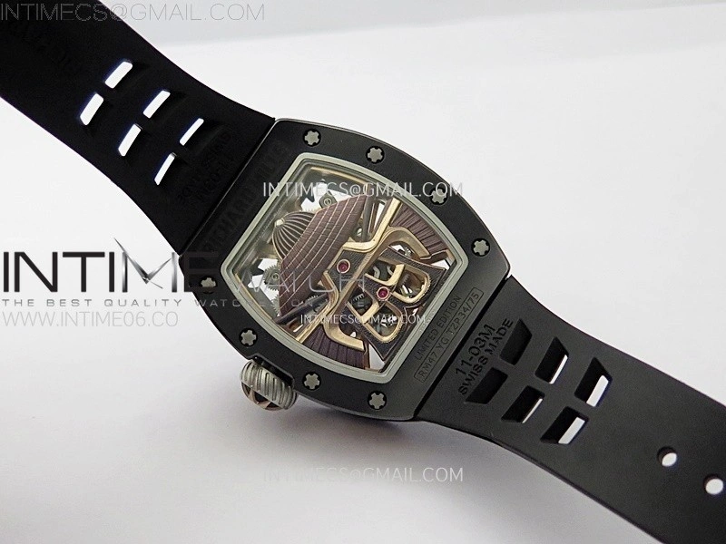 RM047 DLC RG YSF Skeleton Dial on black Rubber Strap Asian Tourbillon