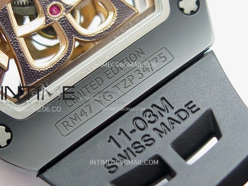 RM047 DLC RG YSF Skeleton Dial on black Rubber Strap Asian Tourbillon