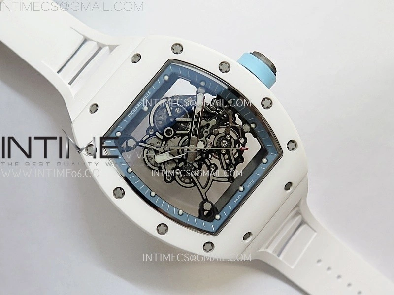 RM055 White Ceramic RMF Skeleton Dial On White Rubber Strap RMUL2 Super Clone