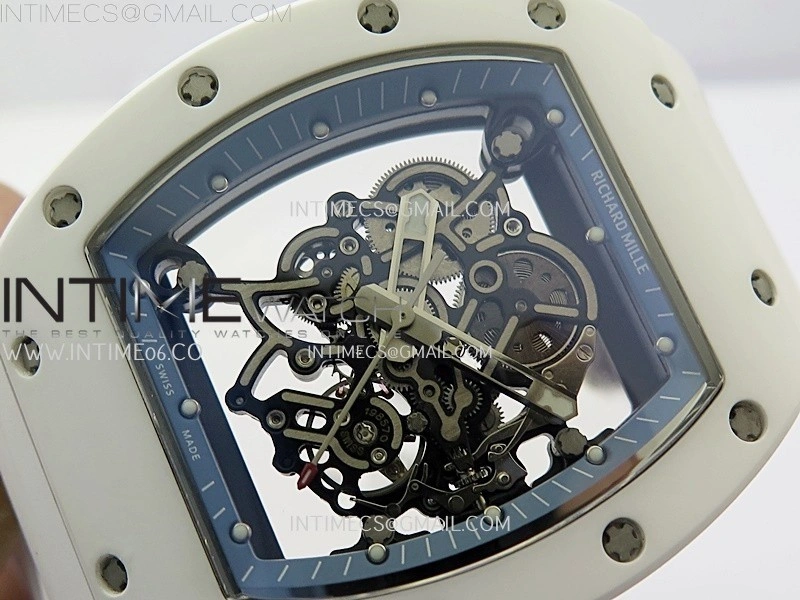 RM055 White Ceramic RMF Skeleton Dial On White Rubber Strap RMUL2 Super Clone