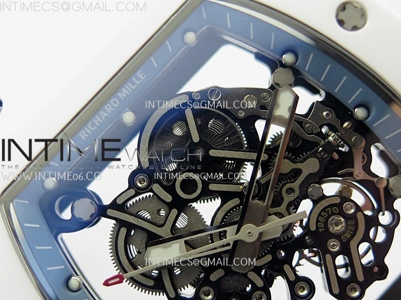 RM055 White Ceramic RMF Skeleton Dial On White Rubber Strap RMUL2 Super Clone