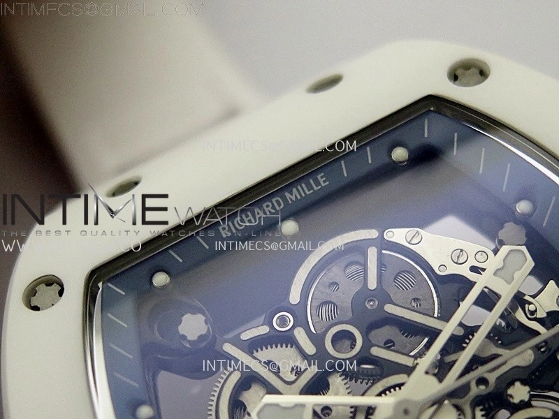 RM055 White Ceramic RMF Skeleton Dial On White Rubber Strap RMUL2 Super Clone