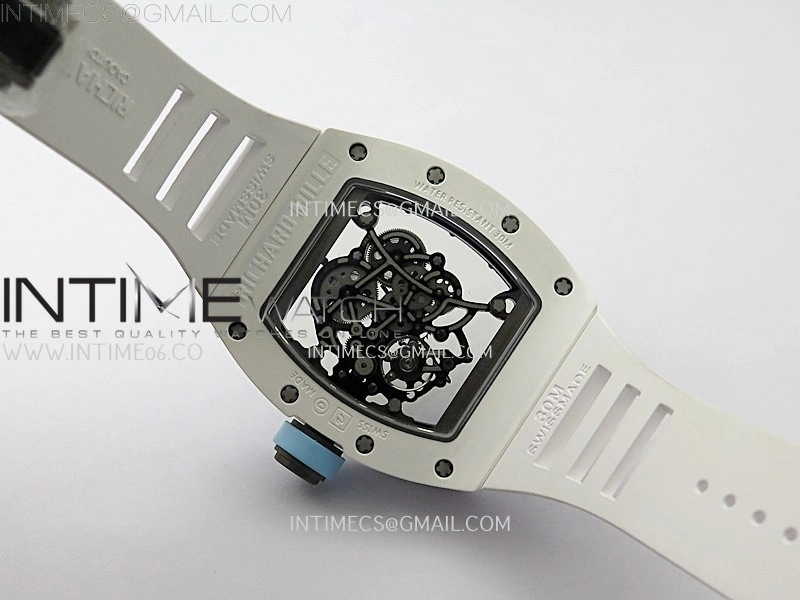 RM055 White Ceramic RMF Skeleton Dial On White Rubber Strap RMUL2 Super Clone