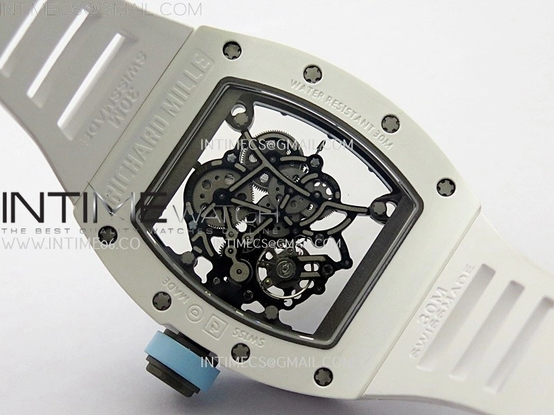 RM055 White Ceramic RMF Skeleton Dial On White Rubber Strap RMUL2 Super Clone