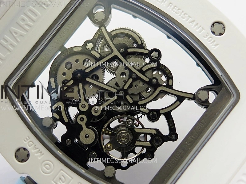 RM055 White Ceramic RMF Skeleton Dial On White Rubber Strap RMUL2 Super Clone