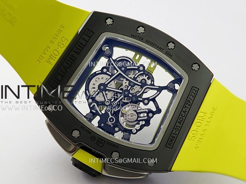 RM061 Black Ceramic ZF 1:1 Best Edition On Yellow Rubber Strap RMUL2 Super Clone