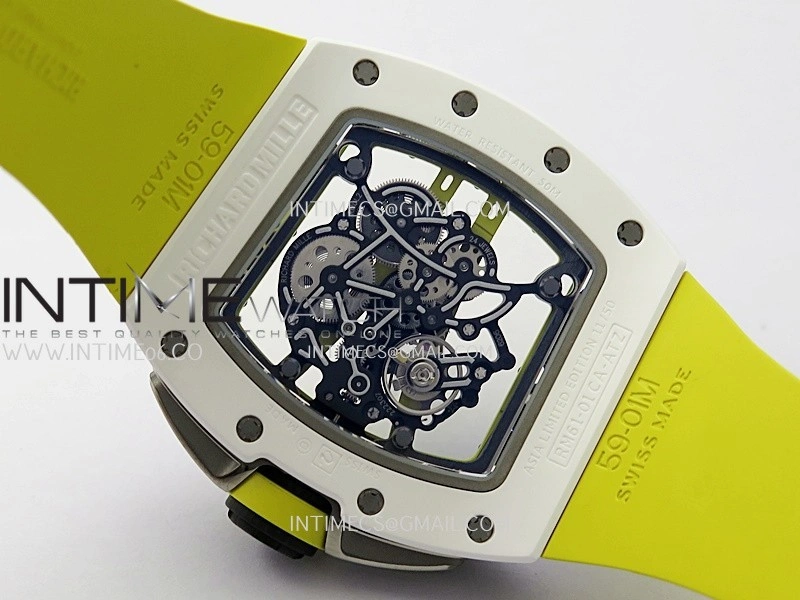 RM061 White Ceramic ZF 1:1 Best Edition On Yellow Rubber Strap RMUL2 Super Clone
