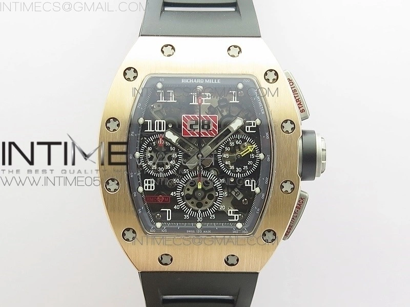 RM11-03 RG KVF 1:1 Best Edition Crystal Skeleton Dial on Black Rubber Strap A7750