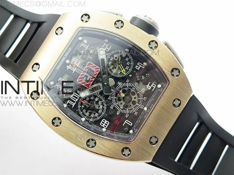RM11-03 RG KVF 1:1 Best Edition Crystal Skeleton Dial on Black Rubber Strap A7750