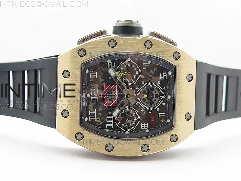 RM11-03 RG KVF 1:1 Best Edition Crystal Skeleton Dial on Black Rubber Strap A7750