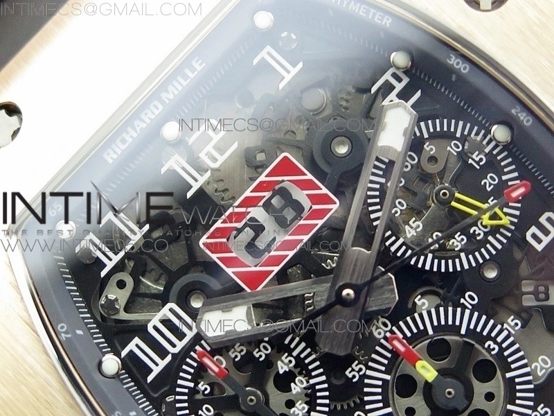 RM11-03 RG KVF 1:1 Best Edition Crystal Skeleton Dial on Black Rubber Strap A7750