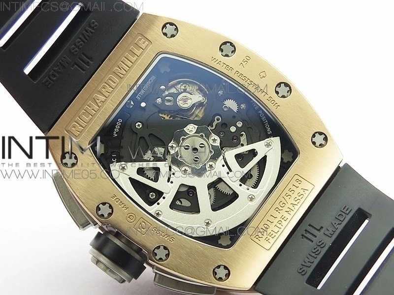 RM11-03 RG KVF 1:1 Best Edition Crystal Skeleton Dial on Black Rubber Strap A7750