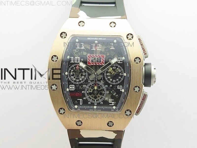 RM11-03 RG KVF 1:1 Best Edition Crystal Skeleton Dial on Camo Rubber Strap A7750
