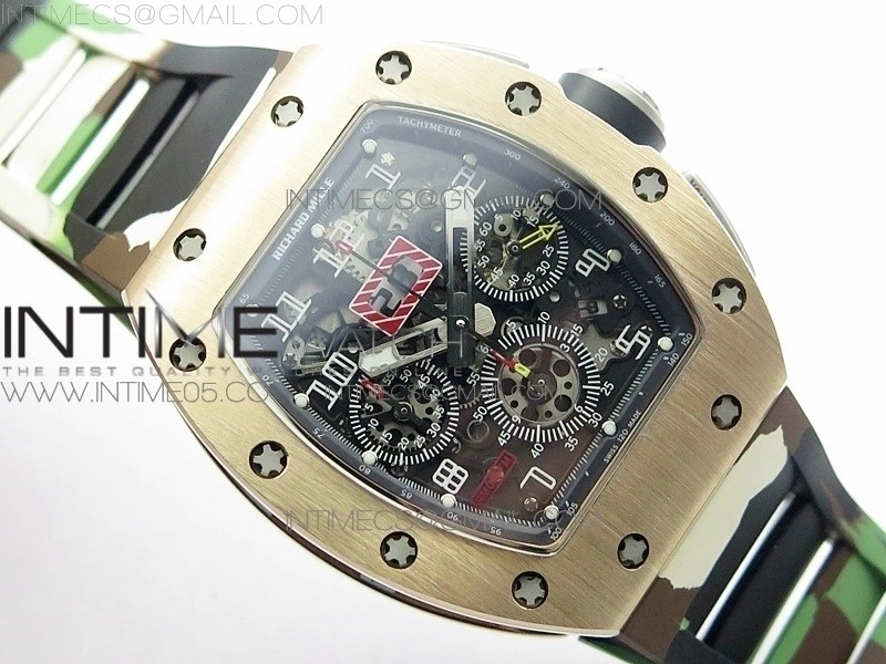 RM11-03 RG KVF 1:1 Best Edition Crystal Skeleton Dial on Camo Rubber Strap A7750