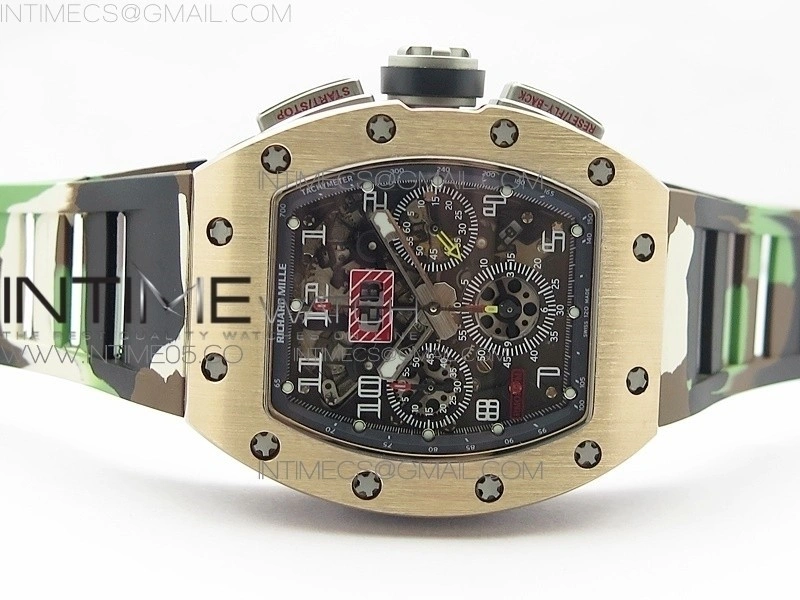 RM11-03 RG KVF 1:1 Best Edition Crystal Skeleton Dial on Camo Rubber Strap A7750