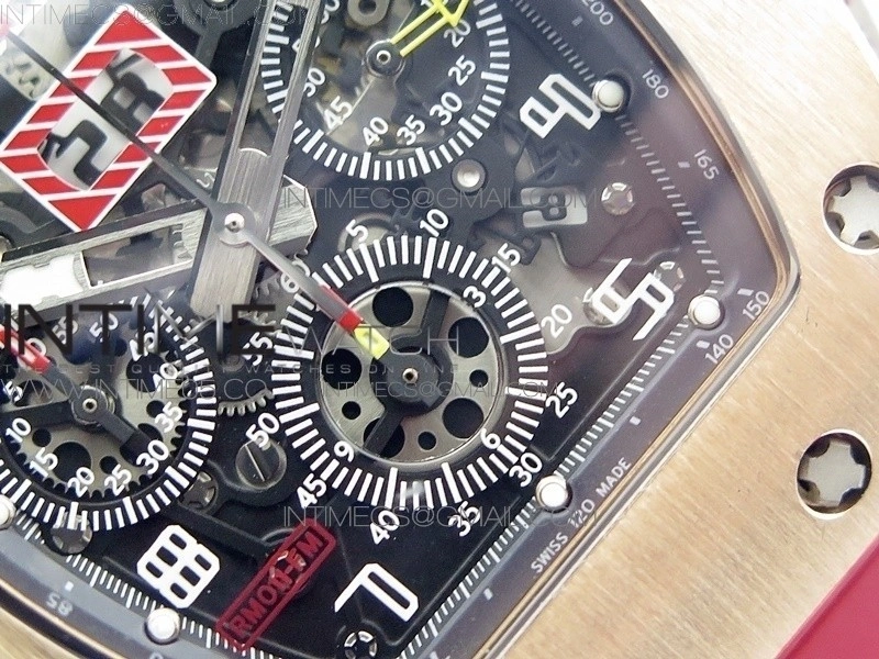 RM11-03 RG KVF 1:1 Best Edition Crystal Skeleton Dial on Red Rubber Strap A7750