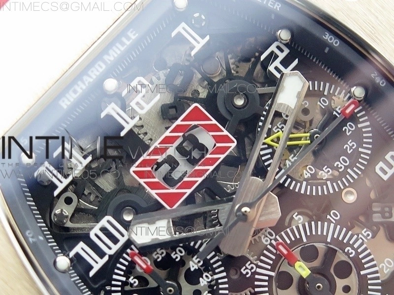 RM11-03 RG KVF 1:1 Best Edition Crystal Skeleton Dial on Red Rubber Strap A7750