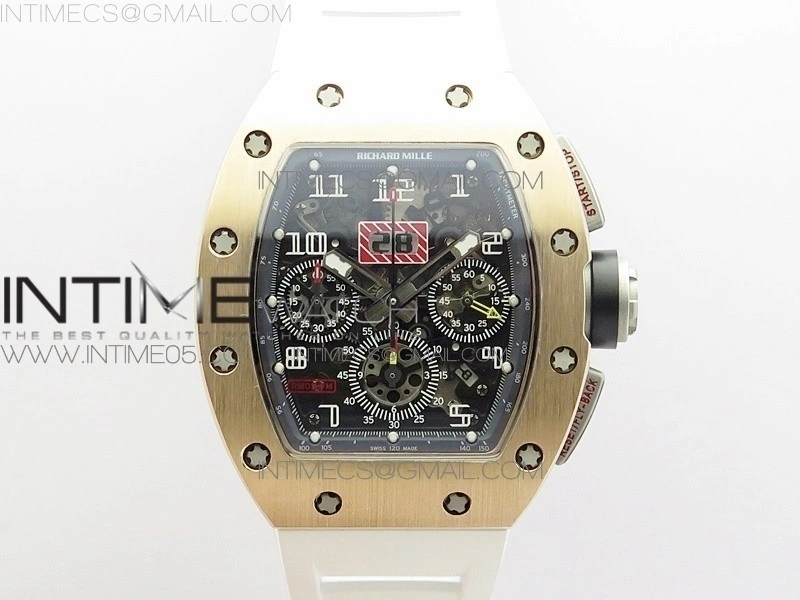 RM11-03 RG KVF 1:1 Best Edition Crystal Skeleton Dial on White Rubber Strap A7750