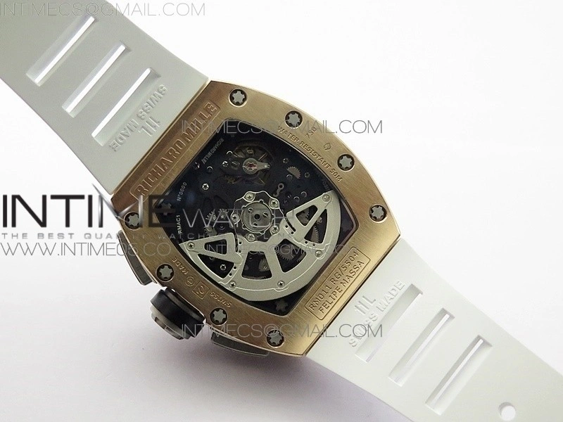 RM11-03 RG KVF 1:1 Best Edition Crystal Skeleton Dial on White Rubber Strap A7750