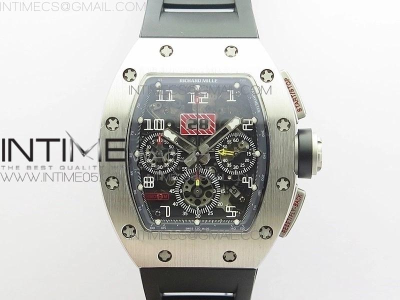 RM11-03 SS KVF 1:1 Best Edition Crystal Skeleton Dial on Black Rubber Strap A7750