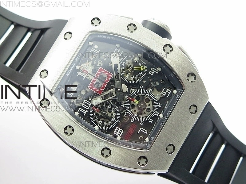 RM11-03 SS KVF 1:1 Best Edition Crystal Skeleton Dial on Black Rubber Strap A7750