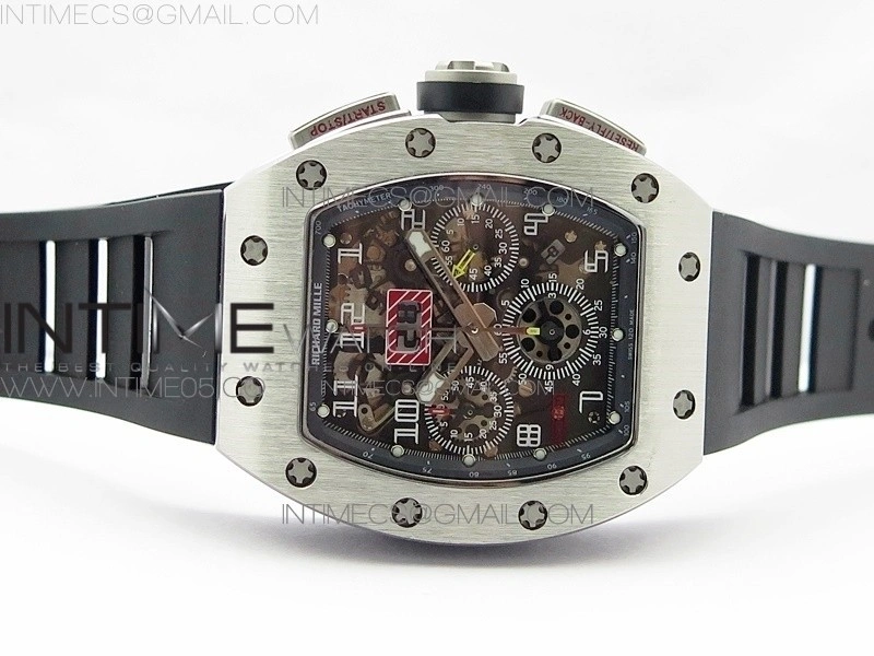 RM11-03 SS KVF 1:1 Best Edition Crystal Skeleton Dial on Black Rubber Strap A7750