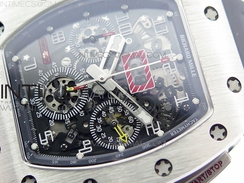 RM11-03 SS KVF 1:1 Best Edition Crystal Skeleton Dial on Black Rubber Strap A7750