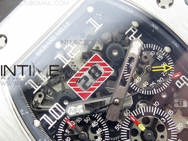 RM11-03 SS KVF 1:1 Best Edition Crystal Skeleton Dial on Black Rubber Strap A7750