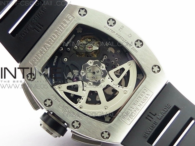 RM11-03 SS KVF 1:1 Best Edition Crystal Skeleton Dial on Black Rubber Strap A7750